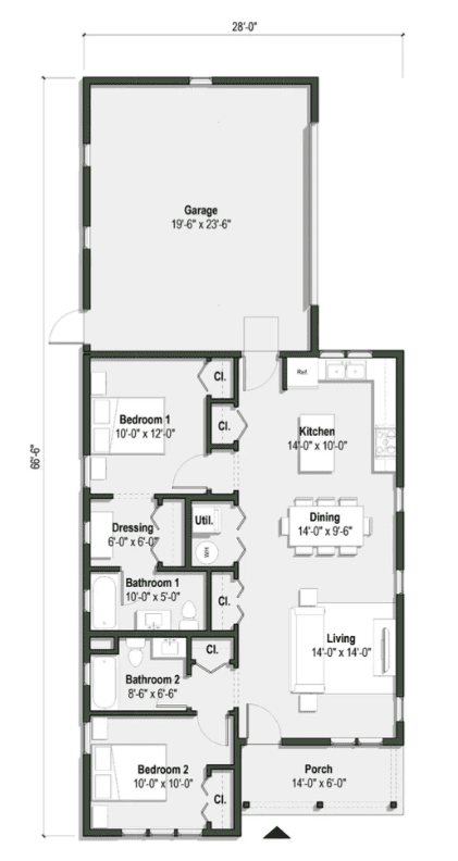 The Elderflower II 1075 sq ft - Floor plan